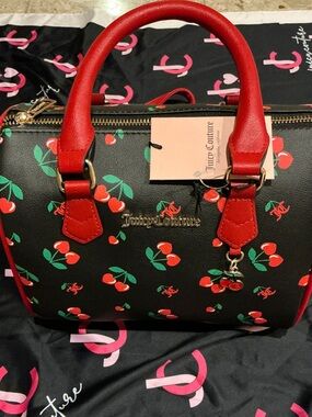 Juicy Couture Black hearts cherries Speedy style Satchel with adjustable strap